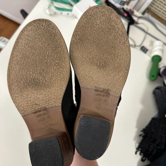 Steve Madden Windey Sexy Black Suede Leather Side Zip Wood Block Heel Boots 6.5 - Picture 7 of 12